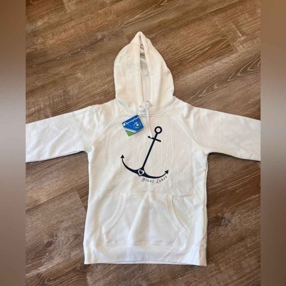 White Kids Hoodie with Navy Anchor Graphic